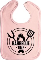 barbecue time - slab - drukknoop - baby roze - zwarte opdruk - stuks 1 - bbq - barbecue - barbecues - bbq time - slabbetjes - slabber