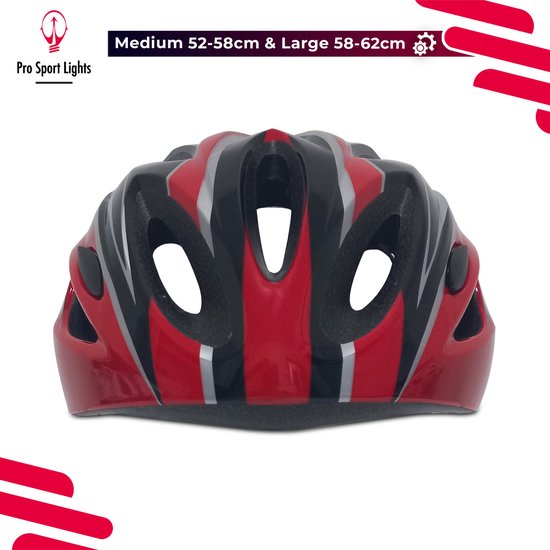 Fietshelm Dames Heren Pro Sport Lights - Large 58/62cm - Zwart/Rood — afbeelding 3