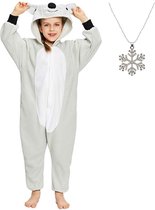 Onesie Koala huispak jumpsuit kostuum kinderen grijs- 140-146 (7-9 jaar) + GRATIS ketting verkleedkleding jurk