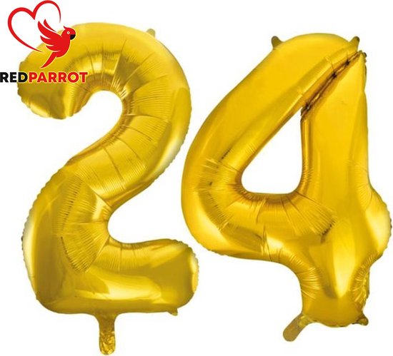 24 jaar | 81 CM XXL Ballon | verjaardag | verjaardagskado | Goud | Cijfer | Getal | Balon