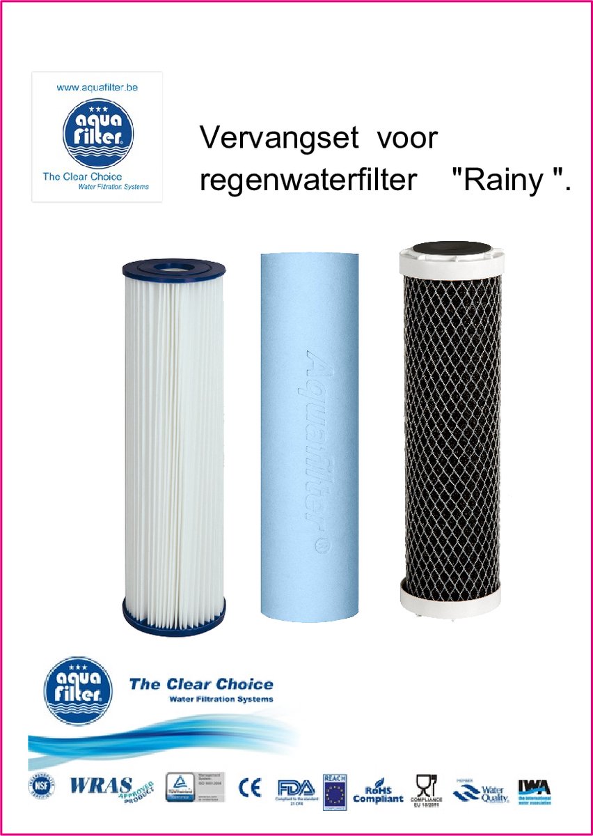 Filterset , 3 vervangfilters voor Aquafilter Anti Bacteriele regenwaterfilter "Rainy" 3 staps (A3+A5+B6)