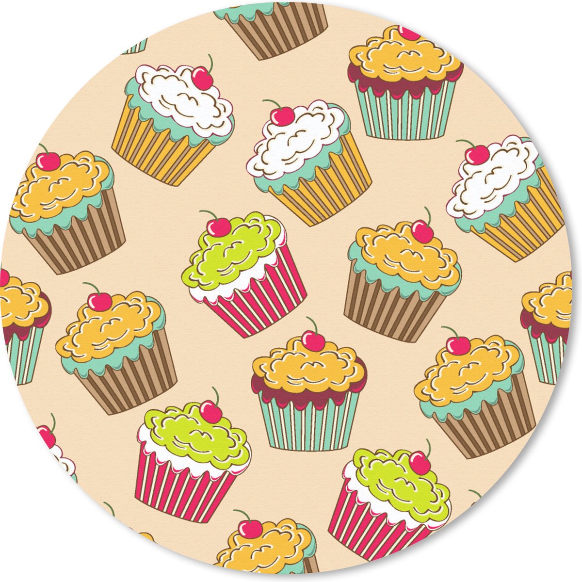 Muismat rond 50x50 cm - Mousepad Patronen - Eten - Cupcake - Ronde muismatten