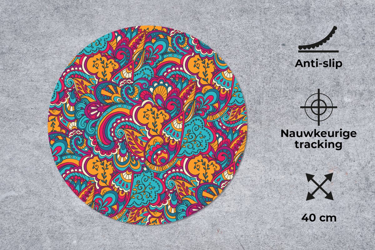 Muismat rond 40x40 cm - Mousepad Hippie - Flora - Abstract - Patroon - Ronde muismatten