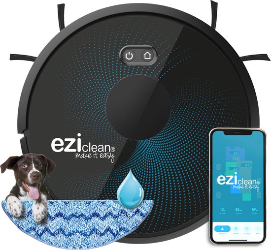 Eziclean Aqua-Connect x850 – Dweilrobot – Robotstofzuiger Met Dweilfunctie – Spraakbesturing – Lasertechnologie – Valdetectie – Plint- en vloerdetectie – 240 min Autonomie - 260m² - HEPA 13 Filter - 55dB
