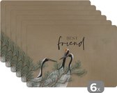Placemat - Placemats kunststof - Japandi - Quotes - Best friend - Beste vrienden - Spreuken - 45x30 cm - 6 stuks - Hittebestendig - Anti-Slip - Onderlegger - Afneembaar