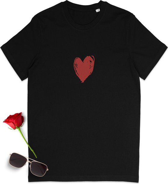 Love T Shirt - Heart tshirt - Dames t-shirt -Heren t-shirt - Met print op voor- en achterzijde - Shirt voor mannen en vrouwen - Unisex maten: S M L XL XXL XXXL - t Shirt kleuren: Wit en zwart.