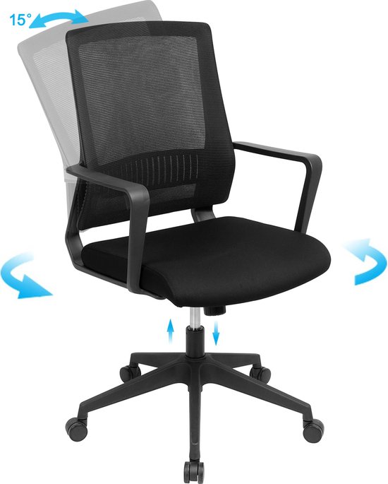 Ergonomische bureaustoel, netstof, hoge rugleuning met geïntegreerde hoofdsteun, opklapbare armleuningen, lendensteun, in hoogte verstelbaar, verchroomde metalen voet, zwart Ergonomische bureaustoel, netstof, hoge rugleuning met geïntegreerde hoofdsteun, opklapbare armleuningen, lendensteun, in hoogte verstelbaar, verchroomde metalen voet, zwart