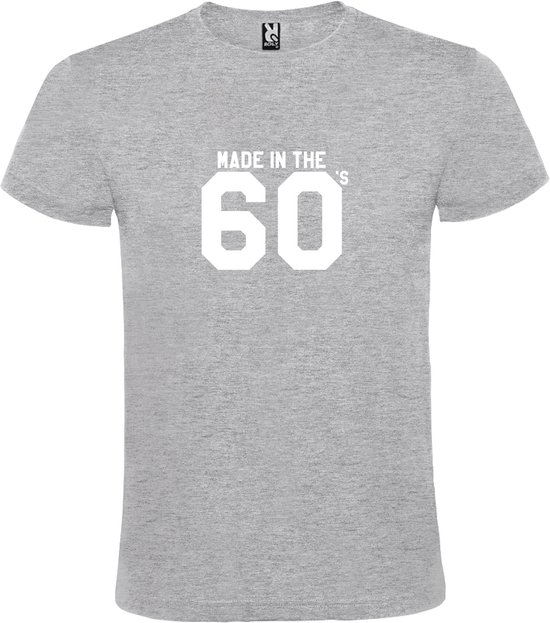 Grijs T shirt met print van " Made in the 60's / gemaakt in de jaren 60 " print Wit size L