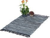 Relaxdays vloerkleed - leder en katoen - binnenkleed - 60 x 100 cm - chill mat - tapijt - grijs