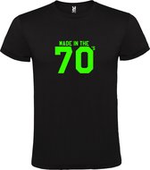 Zwart T shirt met print van " Made in the 70's / gemaakt in de jaren 70 " print Neon Groen size XL
