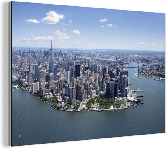 Wanddecoratie Metaal - Aluminium Schilderij Industrieel - New York - USA - Skyline - 90x60 cm - Dibond - Foto op aluminium - Industriële muurdecoratie - Voor de woonkamer/slaapkamer