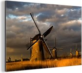 Wanddecoratie Metaal - Aluminium Schilderij Industrieel - Molen - Nacht - Nederland - 150x100 cm - Dibond - Foto op aluminium - Industriële muurdecoratie - Voor de woonkamer/slaapkamer