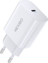 Nexibo USB-C Adapter 20W - Snellader iPhone 12 & 13 - Oplader - Geschikt voor Samsung, iPhone, iPad, en meer - Wit