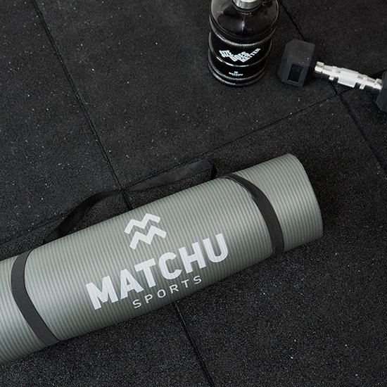 Matchu Sports - Fitness mat - Yogamat - Sportmat - Fitnessmat - Met draagkoord - 180 cm x 60 cm x 0,9 cm - Grijs - NBR
