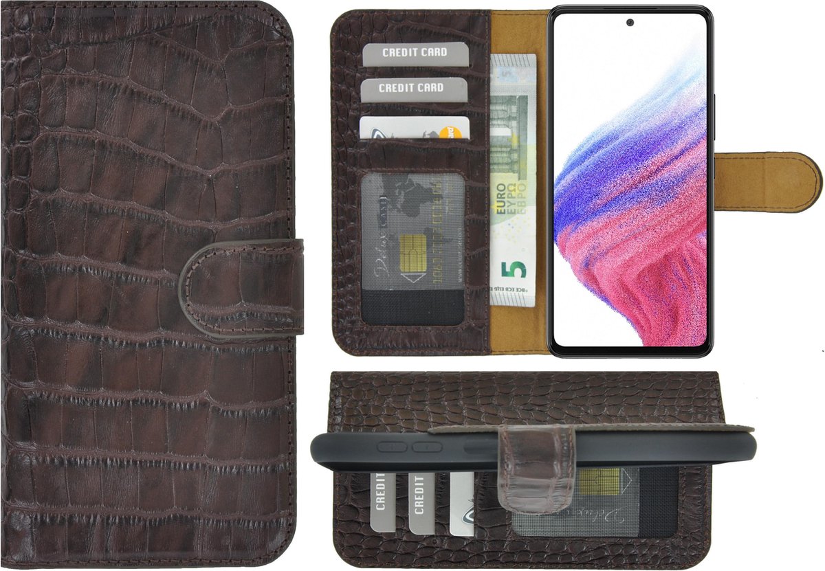 MoDo hoesje Geschikt voor Samsung Galaxy A73 5G - Leer Book Case - Croco chocoladebruin