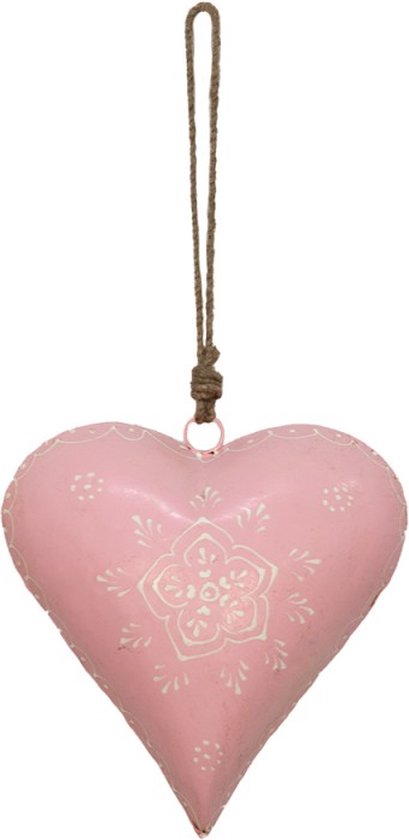 Decoratie hanger Hart 20*6*20 cm Roze Ijzer Bloem Woondecoratie