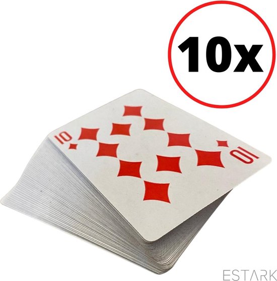 Thumbnail van een extra afbeelding van het spel ESTARK® Luxe Speelkaarten 10 STUKS - Plastic Coating - Poker Kaarten - Kaartspel - Spelkaarten - Spel Kaart - 10 x 56 - Gezelschapsspel - Spelen - Playing Cards (10)