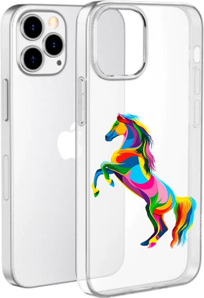 Apple Iphone 13 Pro Max hoesje siliconen hoesje transparant 13 Pro Max gekleurd Paard *LET OP JUISTE MODEL*