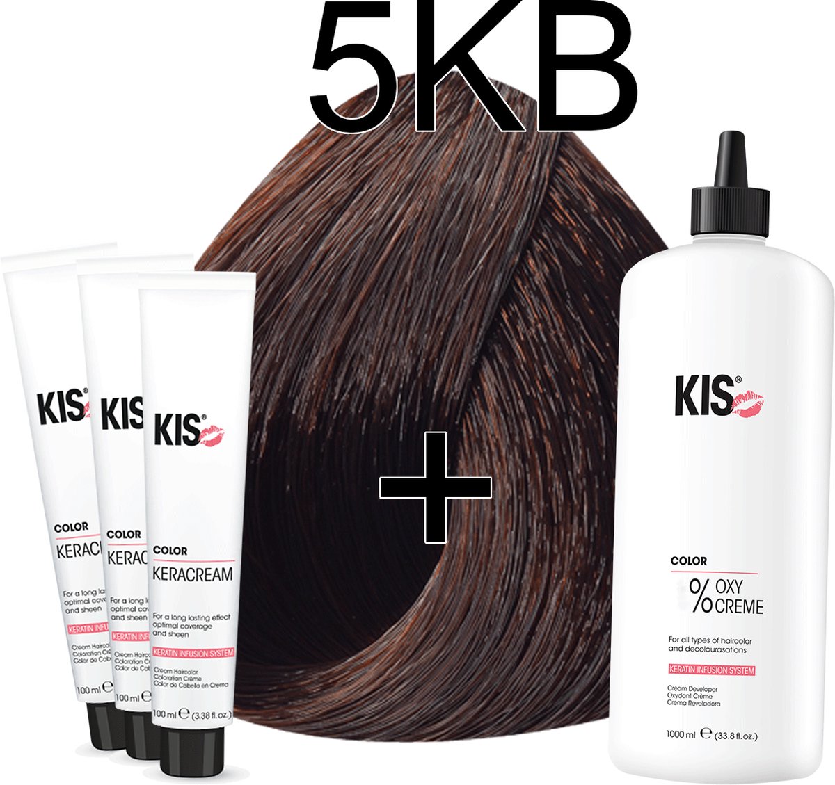 Haarverf set LARGE - 5KB Koper hazelnoot | KIS - (3 x haarverf & 1L watersofperoxide)