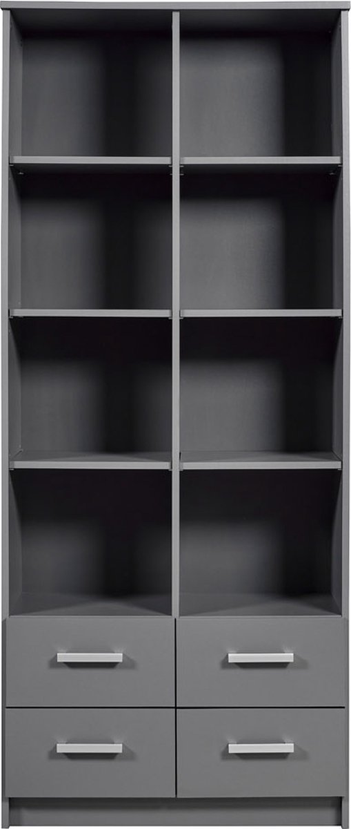 Boekenkast Eden 81cm 4 lades - grafiet grijs - Interlink - Kasten - Grijs - Spaanplaat - Kasten -