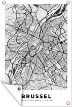 Tuinposters buiten België – Brussel – Stadskaart – Kaart – Zwart Wit – Plattegrond - 60x90 cm - Tuindoek - Buitenposter
