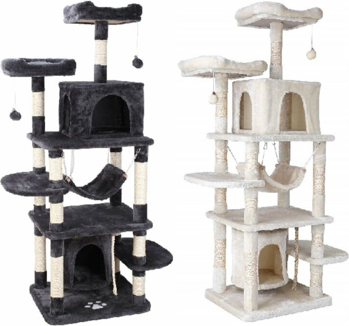 Luxe Kattentoren - Grote Krabpaal - Krabpaal met Hangmat - Speeltoren voor Katten - Kattentoren met Slaaphok - Kattenspeeltjes - 170 cm Hoog - Donkergrijs of Beige