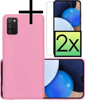 Hoes Geschikt voor Samsung A03s Hoesje Cover Siliconen Back Case Hoes Met 2x Screenprotector - Lichtroze.