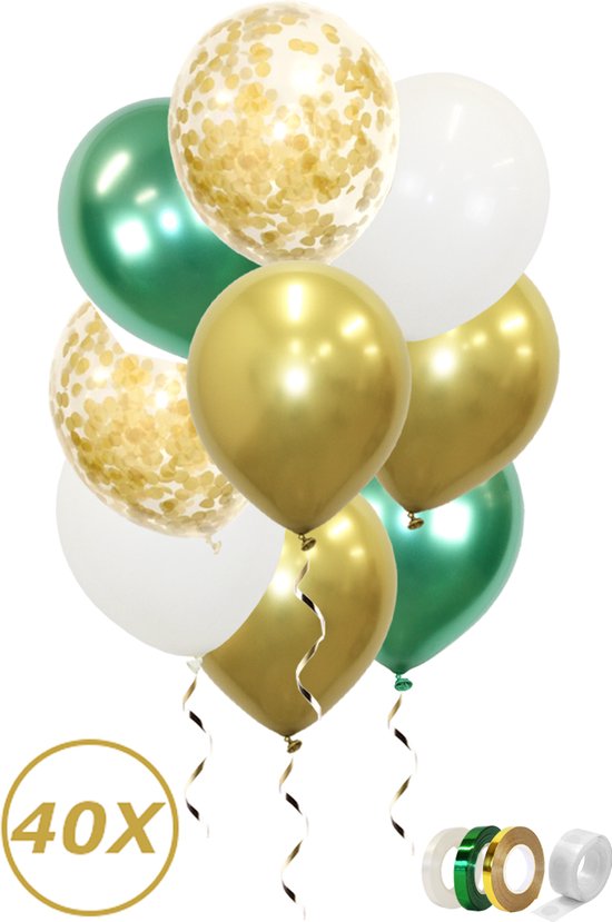 Gouden Ballonnen Confetti Verjaardag Versiering Jungle Helium Ballonnen Feest Versiering Groen Wit Decoratie – 40 Stuks
