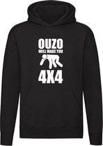 Ouzo will make you 4x4 | drank | alcohol | sterke drank | Grieks | Unisex | Trui | Sweater | Hoodie | Capuchon | Zwart