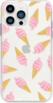 Fooncase Hoesje Geschikt voor iPhone 13 Pro - Shockproof Case - Back Cover / Soft Case - Ice Ice Baby / Ijsjes / Roze ijsjes