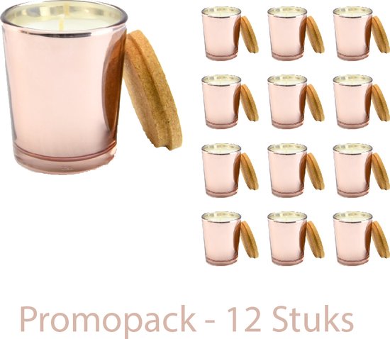 Promopack 12 pièces - Bougies parfumées (senteur rose) couleur or rose -  Glas -... | bol.com
