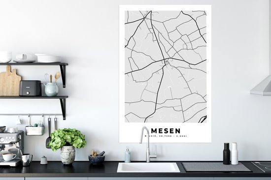 Affiche België – Messines – City Map – Map – Zwart Wit – Carte - 80x120 cm