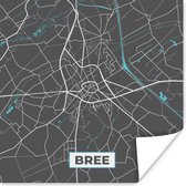 Poster Plattegrond – Bree – Blauw – Stadskaart - België - Kaart - 75x75 cm