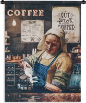 Wandkleed - Wanddoek - Cappuccino - Vermeer - Melkmeisje - Barista - Koffie - Vintage - 90x120 cm - Wandtapijt