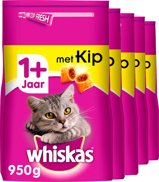 Whiskas Brokjes Adult - Katten droogvoer - Kip - 5 x 950 gr | bol.com