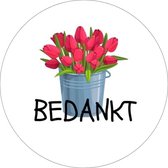 20 x Bedankt Stickers | Cadeaustickers Iemand Bedanken | Cadeautje Sluitstickers Rode Tulpen Boeket | Rond 40 mm