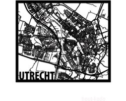 Hout-Kado Citymap Utrecht - Zwart - Houten Stadskaart - Houten wanddecoratie - Plattegrond