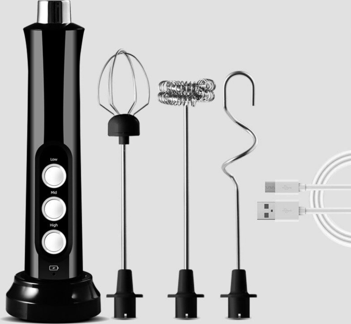 Manzibo Elektrische Melkopschuimer Schuim maker Handheld Melkopschuimer 3 Opzetstukken Cappuccino Schuim Zwart