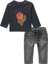 Noppies - Kledingset - 2delig - Broek Navoi Jeans Grey Denim - shirt Torino Ebony met print - Maat 56