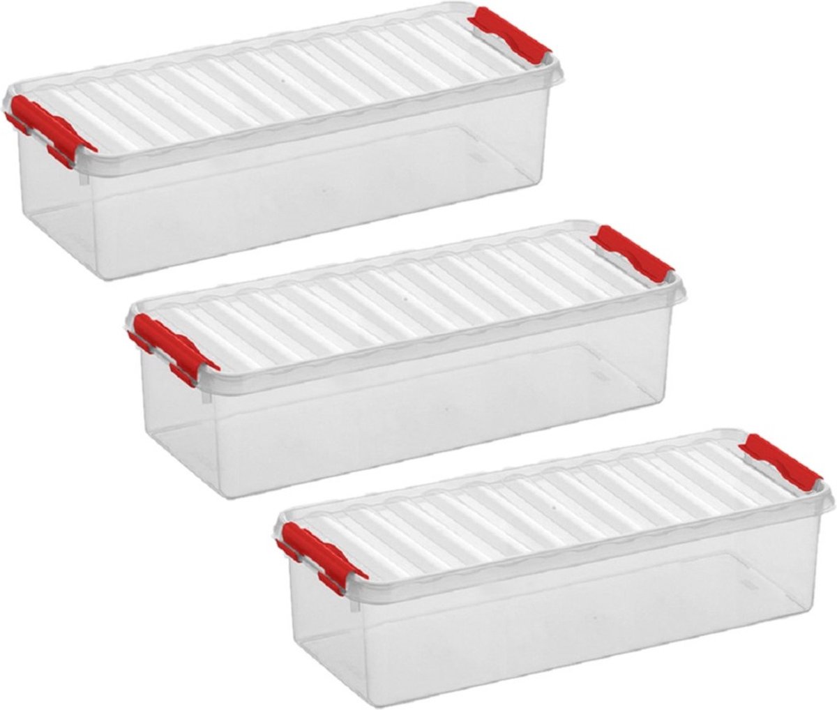 5x stuks opberg box/opbergdoos 3.5 liter 38.5 x 14 x 9.2 cm - Opslagbox - Opbergbak kunststof transparant/rood