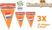 3x Koningsdag - WK 2022 - Vlaggenlijn - 15 vlaggen - 6 Meter - WK2022 - Qatar - Voetbal - Oranje - Nederland