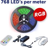 Led strip set - RGB - 5 meter - 768 leds per meter!! - COB - egale lichtlijn - wifi en afstandsbediening - zelfklevend - dimbaar - ledstrip kleur - wifi led strip 5 meter – smart led strip – multi-color