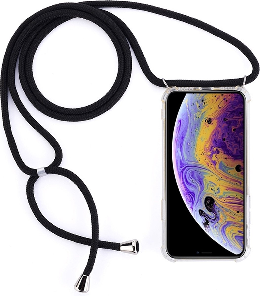 Mobigear Telefoonhoesje geschikt voor Apple iPhone XS Flexibel TPU | Mobigear Lanyard Hoesje met koord - Transparant / Zwart