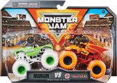Hotwheels Monster Jam truck échelle 1:64 - double down 2-pack Alien Inavsion & Bakugan Dragonoid - 9 cm