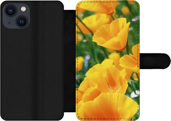 Étui pour téléphone iPhone 13 Bookcase - Fleurs - Jardin - Oranje - Avec poches - Étui portefeuille avec fermeture magnétique
