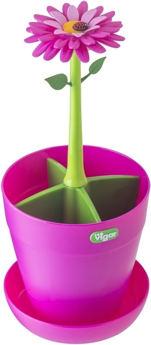 Goedkoopste VIGAR Flower Power bestekmand afdruiprek, polypropyleen, rubber, roze/groen, centimeter