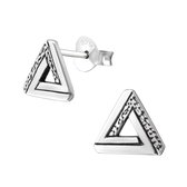 Zilveren driehoek oorbellen geoxideerd zilver 8mm