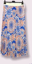 Maxi rok, blauw en oranje, met plissé, one size