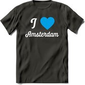 I Love Amsterdam T-Shirt | Souvenirs Holland Kleding | Dames / Heren / Unisex Koningsdag shirt | Grappig Nederland Fiets Land Cadeau | - Donker Grijs - XL