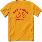 Amsterdam Bike City T-Shirt | Souvenirs Holland Kleding | Dames / Heren / Unisex Koningsdag shirt | Grappig Nederland Fiets Land Cadeau | - Geel - L